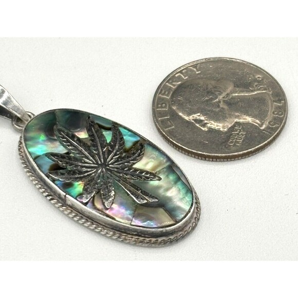 MidCentury Mexico Taxco Sterling Silver 925 Hemp & Abalone Pendant w/metal Chain - Picture 8 of 11